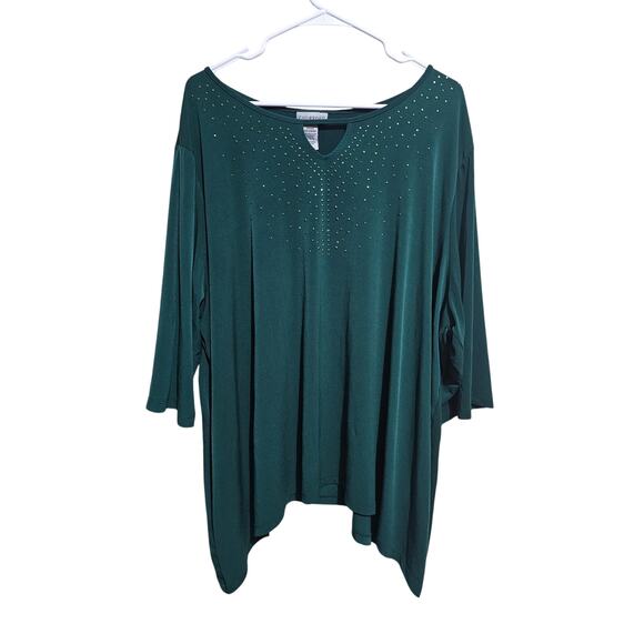 Catherines Tunic Blouse Womens Plus Size 3XWP 26/28wp Green Keyhole Top (957) - Picture 1 of 5